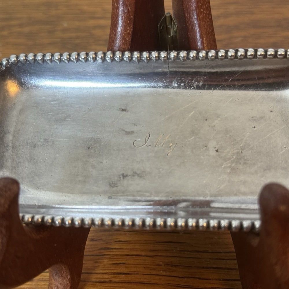 Vintage Silverplate Trinket/pin Tray Beaded Edge Personalized "Illy"